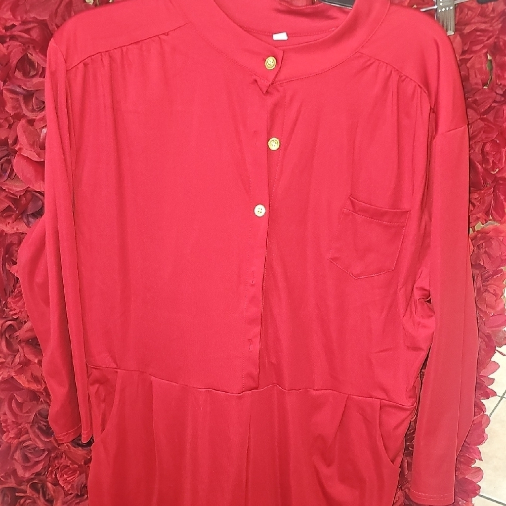 Women's Red Long Sleeve Jumpsuit Gold Buttons Size XXL NWOT